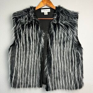 Victoria Harbour Reversible Faux Fur Shaggy Vest Y2K‎ Glam Edgy Grunge Cozy Sz L